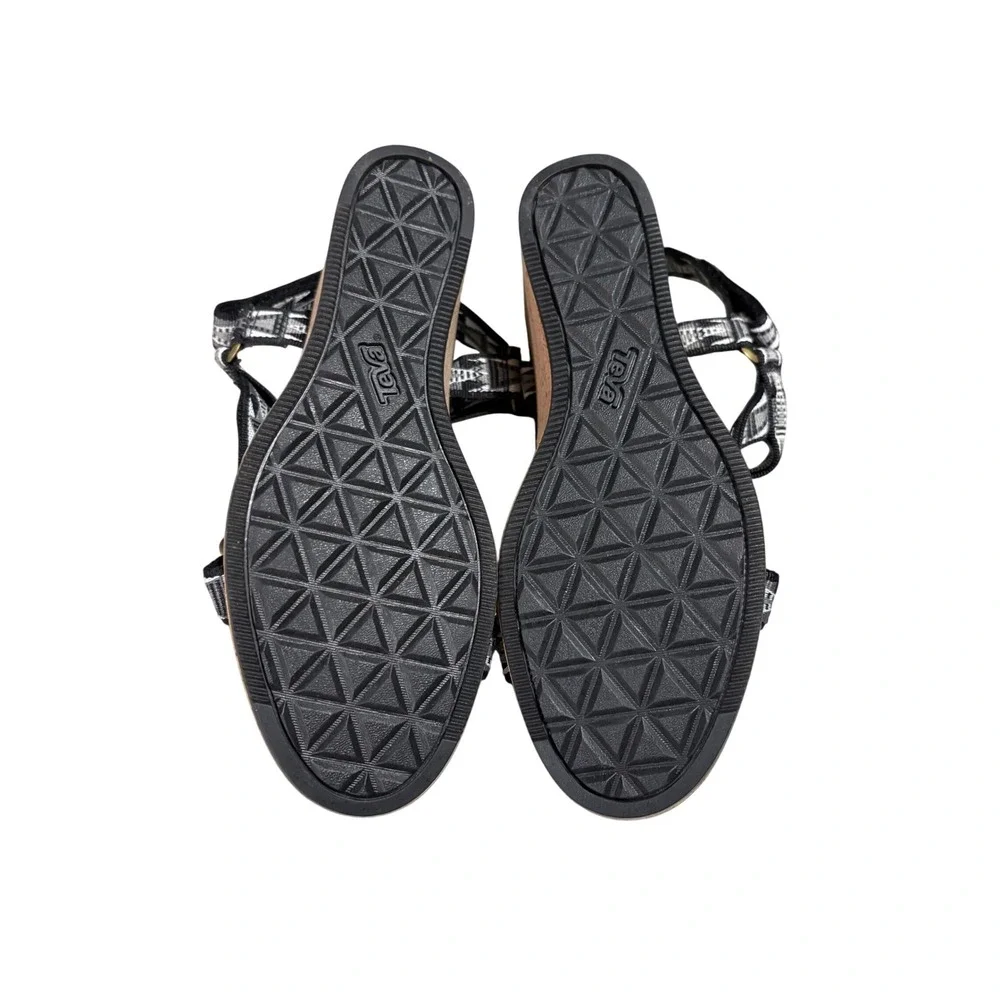 Teva Zirra Wedge Sandals‎ Women 8 Black White Cork Geometric Strappy EUC